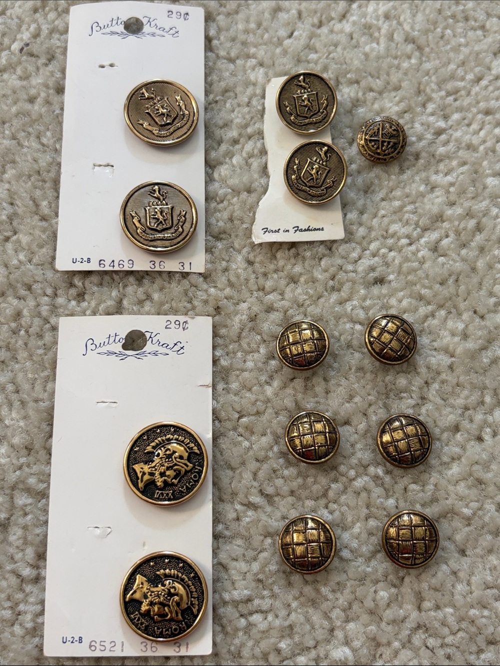 Vintage Gold-Tone Decorative Buttons - Crest & Woven Styles (Button Kraft)